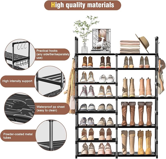 OYREL 8 Tiers Shoe Rack 26-32 Pairs Vertical Large Shoes Organizer | Entryway, Closet, Garage, Stackable and Detachable Tall Shoe Shelf, Vettical Large Storage Capacity Boot Stand