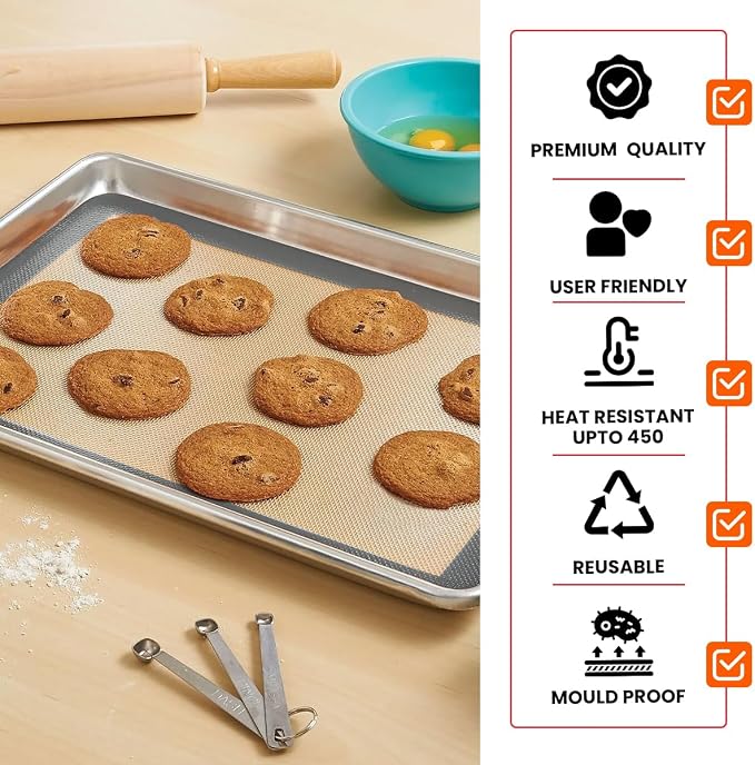 Silicone Baking Mat - 2 Pack Reusable Silicone Baking Sheet Liner for Oven - Half Sheet Nonstick Mat 16.5"x11.6" for Bread, Dough, Macaron, Cookie Cooking Liners for Kitchen Counter Bakery Supplies
