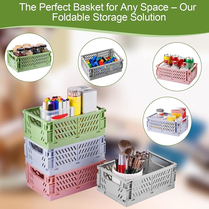 HUUSMOT 2-Pack Collapsible Plastic Storage Baskets, Yellow, 9.8"x6.5"x3.8" | Pastel, Space-Saving, Collapsible Plastic Bins, Cute Mini Storage Crates, for Classroom, Kitchen, Office, Bedroom