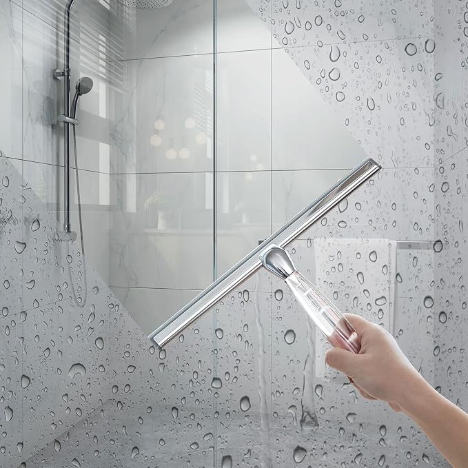 Ettori Shower Squeegee for Glass Door, Squeegee for Shower Glass Door, Bathroom, Window and Car Glass, 12 Inches with Clear Acrylic Handle