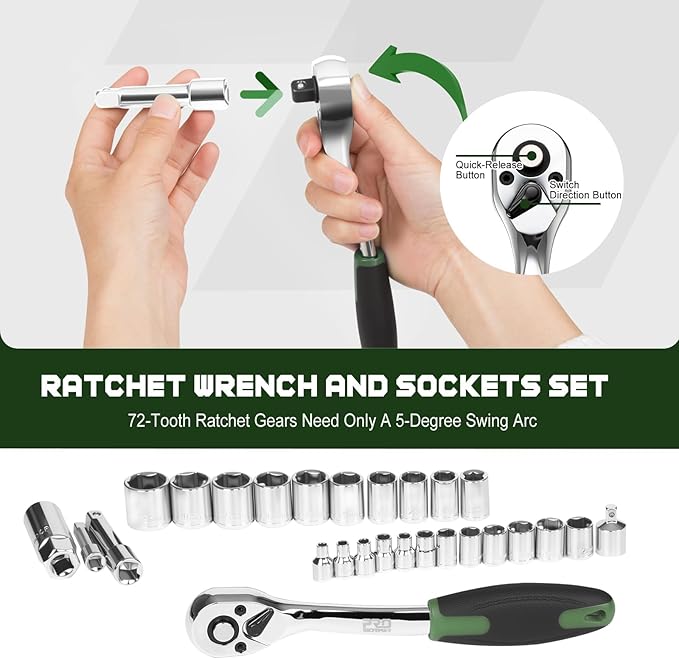 Prostormer 269-Piece Tool Set, Full Household Tool Kit, Green | Essential Tools for Home, Auto, Mechanics, Daily Repair Works, with Upgraded Tool Box