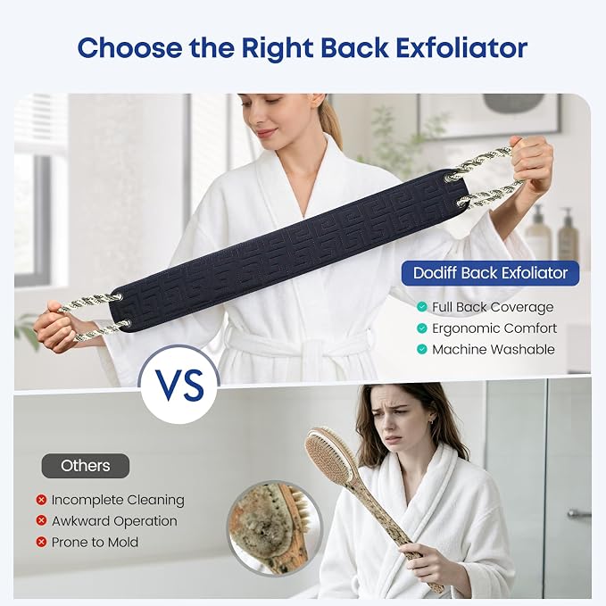 Exfoliating Back Scrubber for Shower, 38 Inches Long Back Exfoliator with Two Handles for Men and Women Acne, Double-Sided Bath Back Washer Body Cleaner to Scrub Your Skin