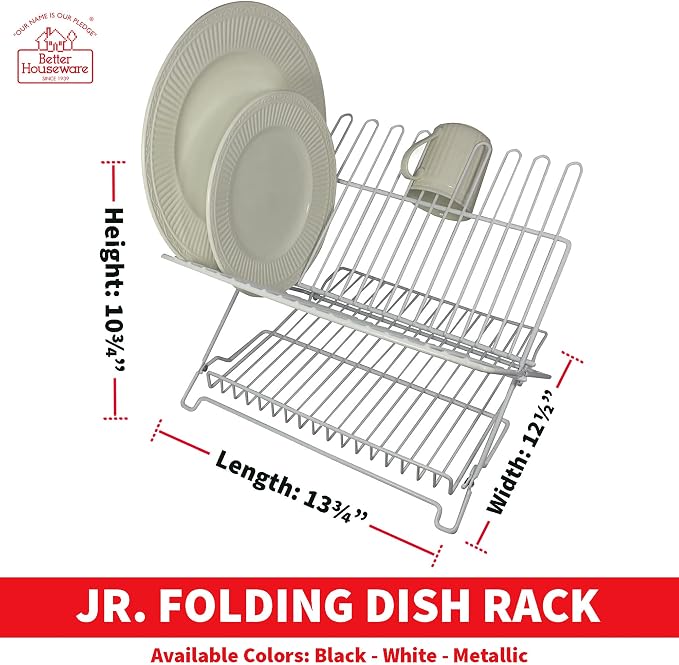 Better Houseware 1483 Junior Folding Dish Rack, White