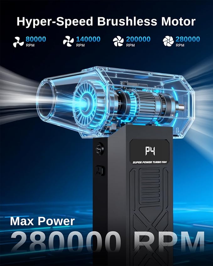 Compressed Air Duster,280000 RPM Electric Air Blower,Cordless Keyboard Cleaner with 5 Nozzles & 4 Speed Modes,Fast Charging for PC,Camera,Car and Home Cleaning