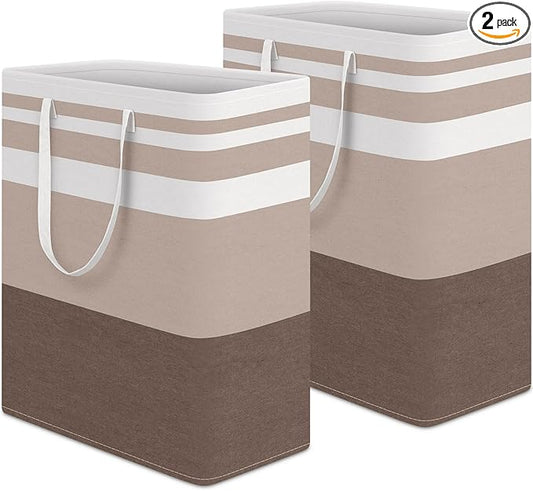 HomeHacks 2-Pack Large Laundry Basket, Waterproof, Freestanding Laundry Hamper, Collapsible Tall Clothes Hamper with Extended Handles for Clothes Toys in the Dorm and Family (Brown, 125L)