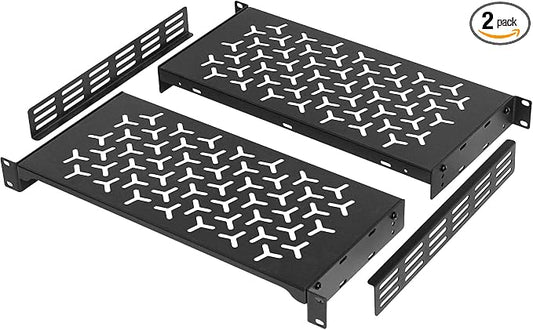 1U Rack Shelves (2-Pack), 2 PCS 8" Deep Cantilever, with Optional Joints to Combine as One Full Size Server Rack Shelf