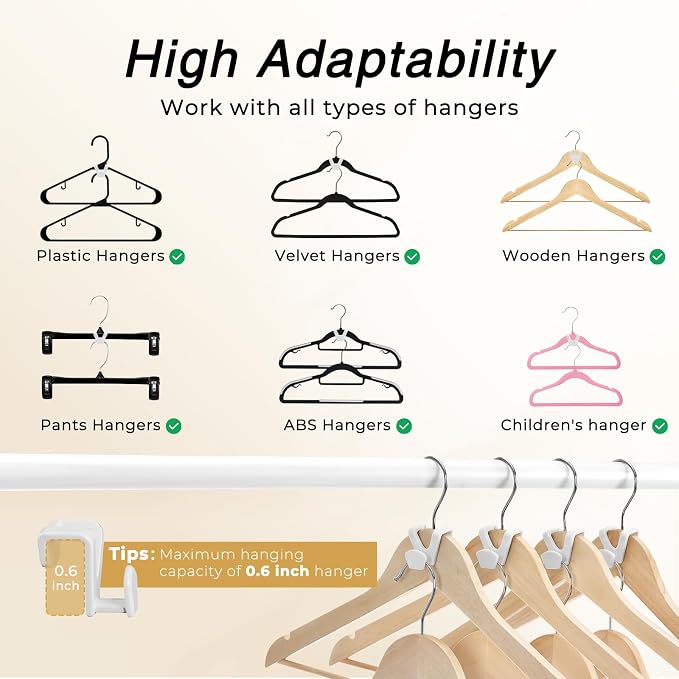 HOUSE DAY Space Saving Hangers 20 Pack, Clothes Hanger Connector Hooks | Heavy Duty Closet Space Saver, Small Space Solutions, Cascading Dorm Room Closet Organizer and Storage - White