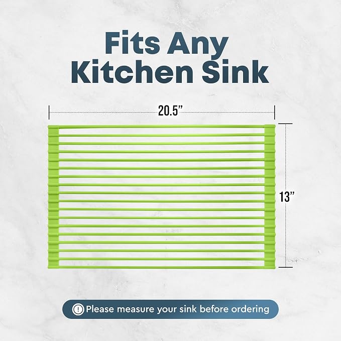 Zulay Kitchen Large Roll Up Dish Drying Rack - Heavy Duty Silicone Wrapped Steel Rods Over Sink Dish Drying Rack - Versatile Roll Up Sink Drying Rack & Trivet - Green,20.5 inches x 13 inches