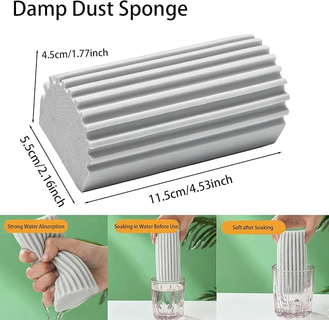 Damp Clean Duster Sponge 4 Pack Household Cleaning Sponges Reusable Dusting Sponge for Brushing Blind Glass Vents Window Mirrors Baseboards