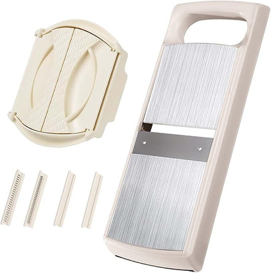 Mandoline Food Slicer for Kitchen, Potato, Tomato, Carrot, Onion, Vegetable and Fruit Cutter, with 4 Stainless Steel Blades and 1 Safety Guard, BPA-Free Plastic Body