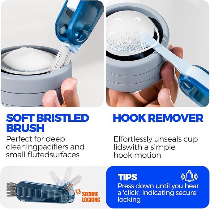 Holikme 6 Pack 4 in 1 Cup Lid Cleaning Brush 3 Straws Bottle Brush,Navy | 4 in 1 Cup Lid Cleaning Brush Multifunctional Bottle Brush, Silicone Cup Lid Gap Cleaner, Bristle Crevice Cleaning Brush