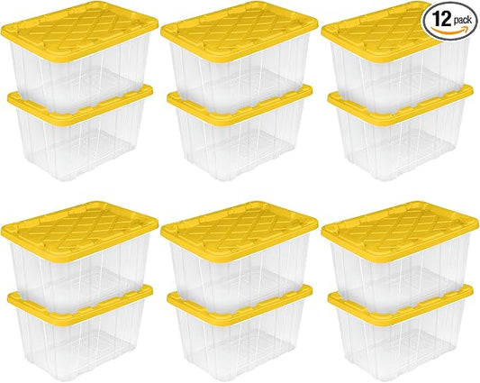 Sterilite 12 Pack Industrial Storage Box with Comfort Carrying Handles, 27 Gal, Yellow