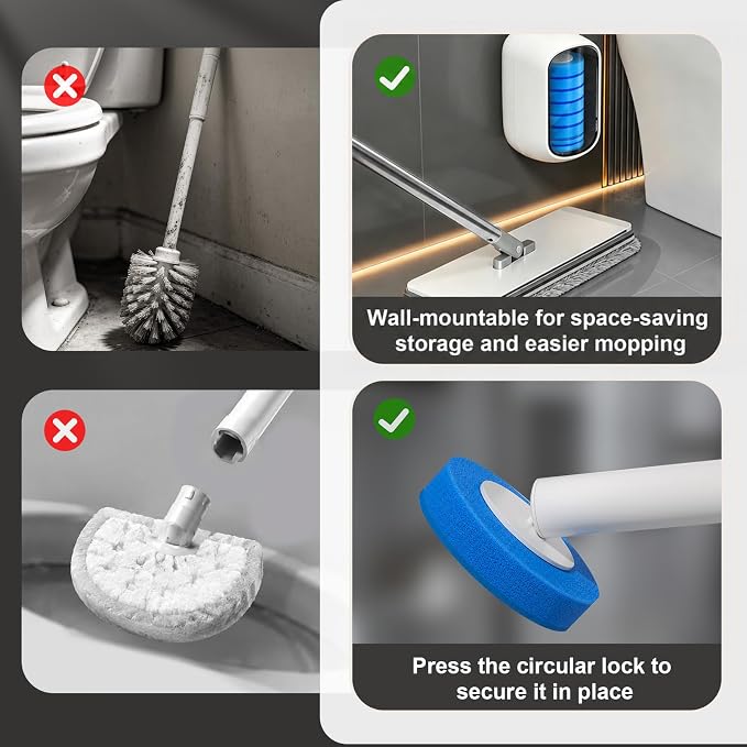 MOPUP Disposable Toilet Brush Set, 35 Refills | Wall Mounted Holder with Storage Caddy, Pre-Loaded Cleaner Heads, No Drip/Mess, Space-Saving for Daily Bathroom Cleaning