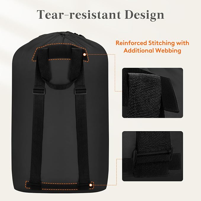 Lifewit Laundry Bag Backpack Travel, 90L, Black | Extra Large Bag with Shoulder Straps and Mesh Pocket for Laundromat, Heavy Duty Basket for Dirty Cloth College Dorm Apartment