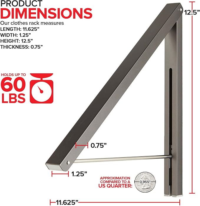 Single Foldable Clothing Rack, Wall-Mounted Retractable Clothes Hanger for Laundry Dryer Room, Hanging Drying Rod, Small Collapsible Folding Garment Racks, Dorm Accessories (Gray)