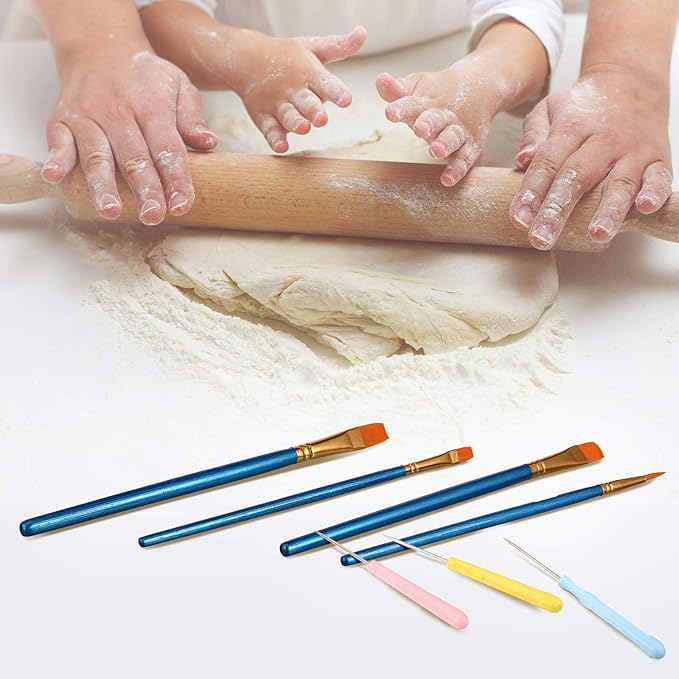 24 Pieces Cookie Decorating Fondant Cake Decorating Tool Set Include Brushes Sugar Stir Needle Fondant Modeling Tool Elbow and Straight Tweezer(Blue)