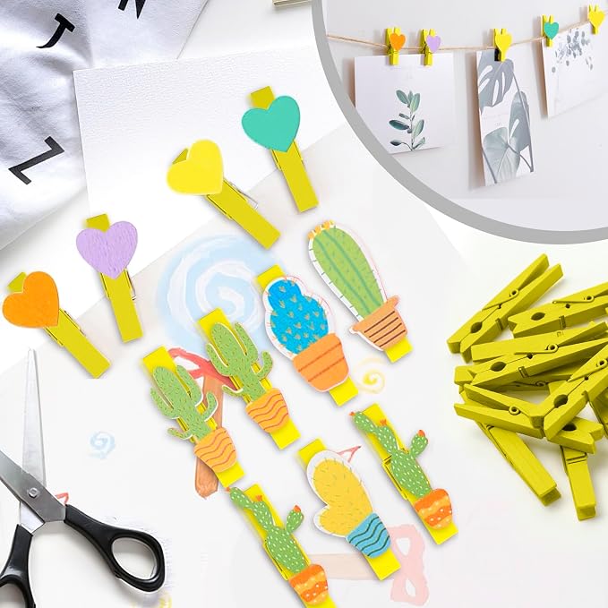 50PCS Colored Wooden Clothespins 2.9 Inch Color Clothes Pins for Pictures | Colorful Close Pins Wood for Photos Classroom School Decoration Craft Cheer, Yellow