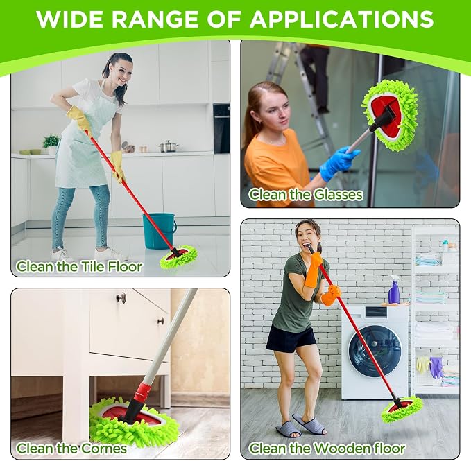 3 Pack Mop Heads Replacements Compatible with 1 Tank System Duster Replacement Heads Spin Mop Refill Pads Reusable Dust Refills for Floor Cleaning (Green)