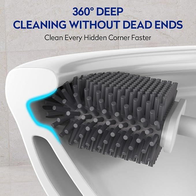 Dark Gray Toilet Bowl Cleaner Set - Silicone Toilet Brush and Holder for Deep Cleaning