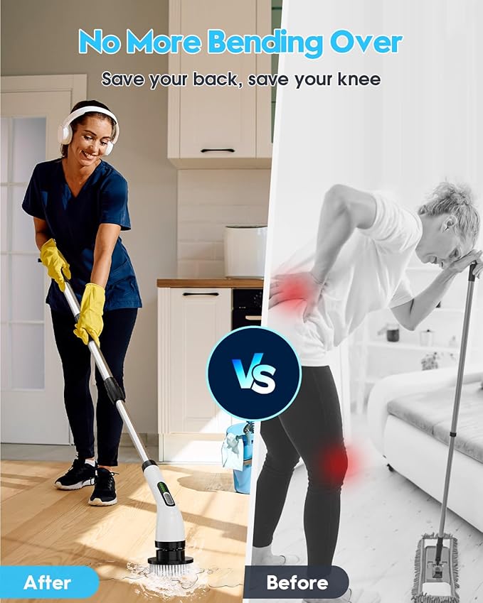 Highyes Electric Spin Scrubber for Cleaning Bathroom: Cordless Power Shower Scrubber - Electric Cleaning Brush for Tile Tub