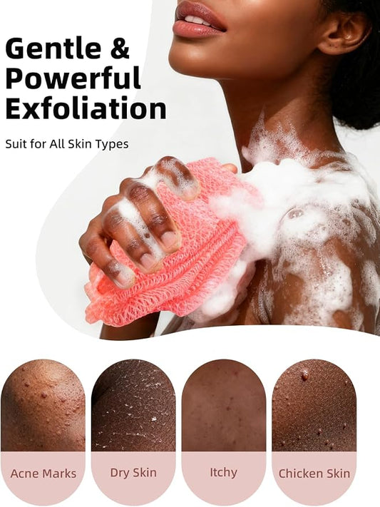 Cleangor 2Pcs African Net Sponge Authentic with Knots - Exfoliating Body | Scrubber for All Skin Types, African Bath Sponge, Wash Cloth, Gentle Exfoliation Shower Rag for Women Daily Use