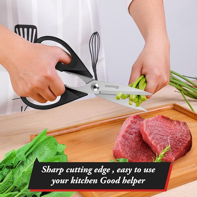 iBayam All Purpose Kitchen Scissors, Kitchen Shears with Protective Sheath Durable Stainless Steel Sharp Scissors, Dishwasher Safe, Soft Grip Handle for Cooking Food Herb Pizza Salad Seafood, 8.5 Inch