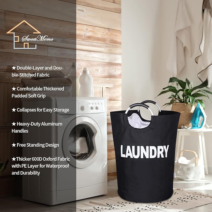 Oversized Laundry Basket, Huge Laundry Hamper Bag with Handles, 160L Black | Freestanding Tall Dirty Clothes Hamper, Collapsible and Portable Laundry Bin for Dorm and Bedroom, Thick Double layer Fabric