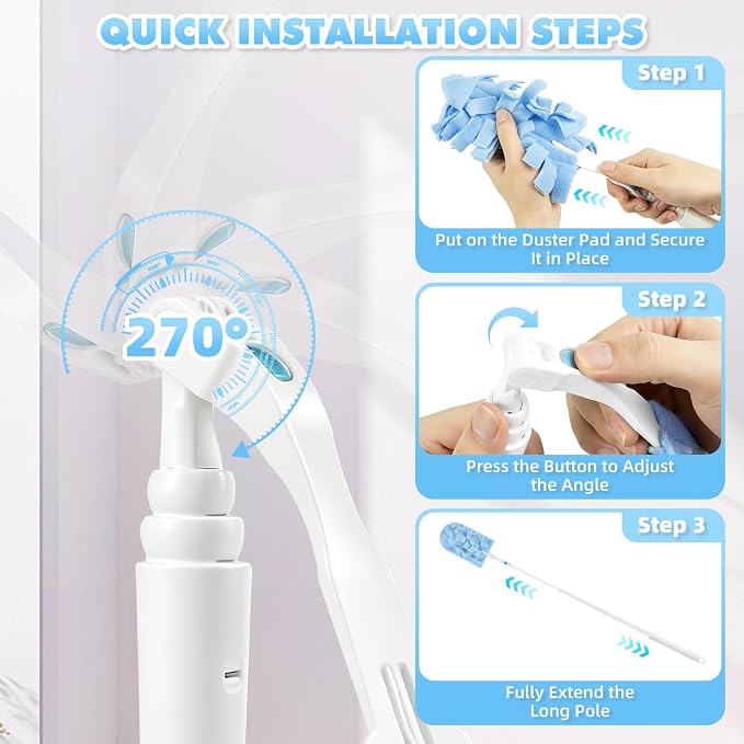 Reusable Duster Refills, Washable Duster for Swiffer (6 PCS) | with 3 Ft Extendable Handle, Reusable Microfiber Pads for Cleaning Fan, Floor, Blind, Include 1 Laundry Bag & Spray Bottle