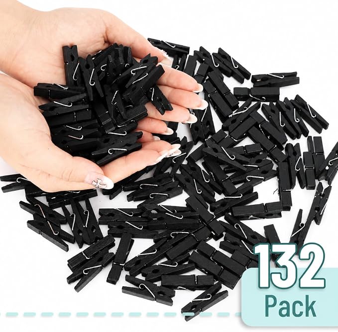 Mr. Pen- Mini Wooden Clothes Pins for Photo, 1.4 Inch, 132 Pack, Black | Small Craft Clips for Card Making, Hanging Pictures, Party Favors, DIY Art Projects, Miniature Decorations, Durable Spring