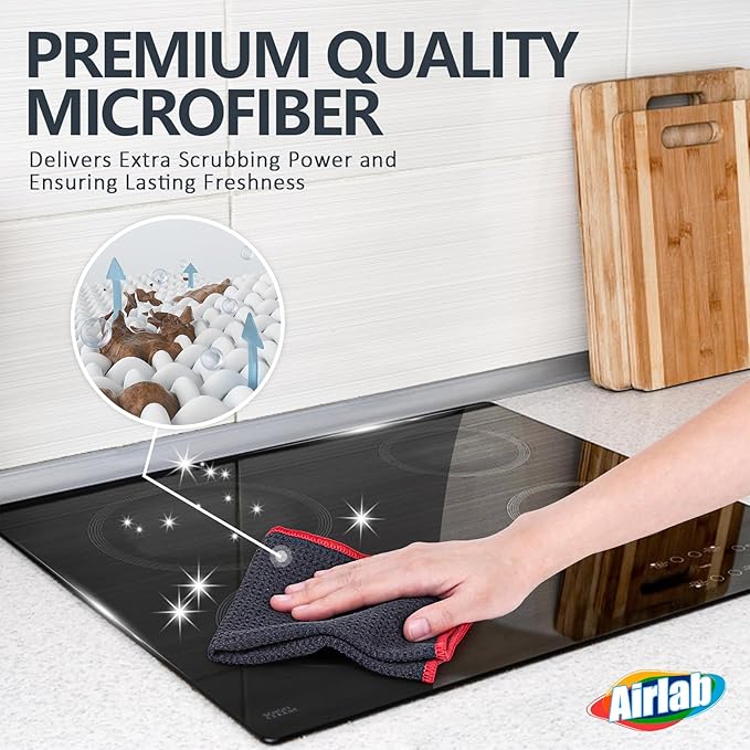 Airlab Glass Polishing Cloth Streak Free Miracle Cleaning Cloth Lint Free Microfiber Cleaning Rags for Glasses Kitchen Dish Mirrors Easy Clean, Pack of 6,12 x 12 Inches, Grey-red