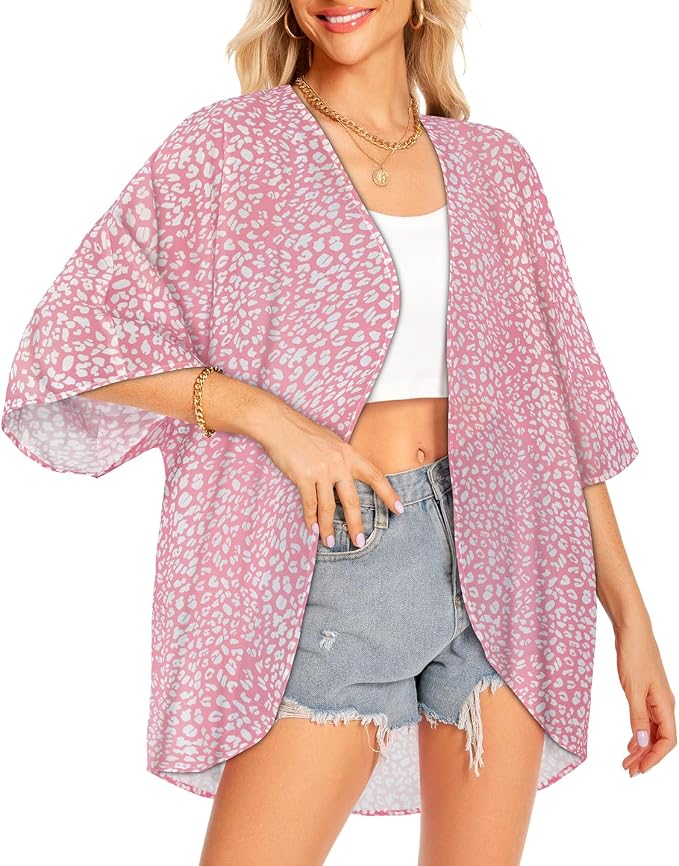 Women Kimono Cardigans Summer Cover Up Hawaiian Shirts Floral Print Tops | ROSEMIA chiffon kimono open front cardigans, beach cover ups, daily casual tops, cruise outfits, summer resort wear