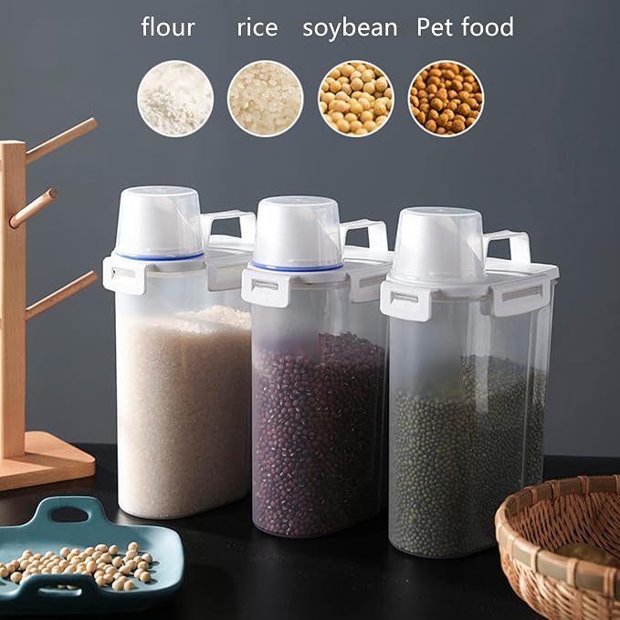 5.5 Lbs Plastic Transparent Tank, Rice Storage Barrel, Household Food Container Grain Storage Box for Oatmeal, Grain, Cereal, Pasta, Flour (6 Packs) | BPA Free, Airtight Lid, See Through, with Pouring Spout, for Kitchen Pantry Dry Food Grain Oatmeal Pe...