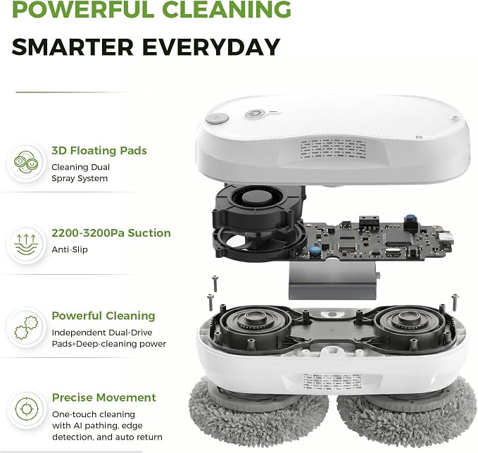 KKI Window Cleaning Robot,Upgraded Window Cleaner Robot, Auto-Dual Spray, Max 3200pa,3 Cleaning Modes & Edge Detection, Remote Control for High-Rise Windows, Glass Door,5Sets Cloths | Automatic,Dual Ultrasonic Spray, Max 3200pa, 3 Cleaning Modes & Edge...