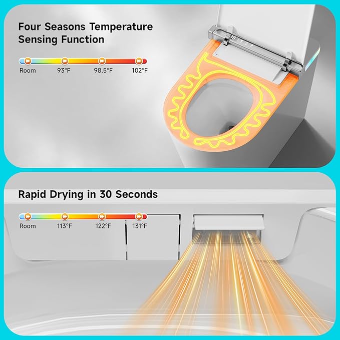 Smart Toilet with Tank Built in, Elongated Bidet Toilet with 1000g MAP Powerful Flush, ADA Comfort Height, Auto Open/Close Lid, UV-C Light, Foam Shield, Heated Seat, Warm Water, Dryer