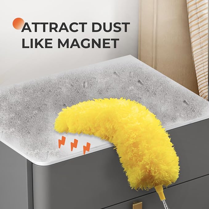 Dusters for Cleaning High Ceiling Fan, 30–100 Inch Microfiber Duster，Yellow | Flexible Microfiber & Chenille Heads Trap Dust, Long Extendable Duster for Home, Car, Cobwebs, Shelves & Tight Spaces