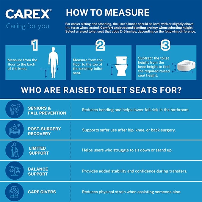 Carex Toilet Seat Riser, Elongated Raised Toilet Seat Adds 3.5 inches to Toilet Height, for Assistance Bending or Sitting, 300 Pound Weight Capacity Toilet Riser