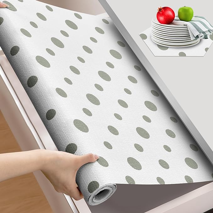 Beautysaid Shelf and Drawer Liner for Kitchen Cabinet Non Adhesive Non Slip | Shelf Paper Waterproof Washable Thickened for Dresser Pantry Shelve Bathroom Protector Liner(Polka Dot,23.6 in x 20 FT)
