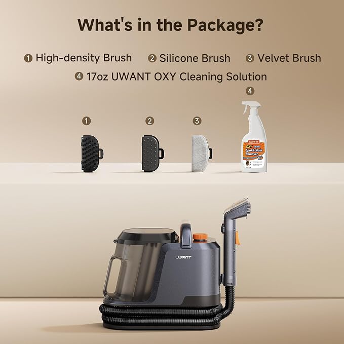 Uwant 18Kpa Upholstery Cleaner Machine with Pet Pro Solution&Tools | Portable Carpet Cleaner with 3 Brush Heads for Cars, Pets 2in1 Carpet Cleaner Machine for Spot, Rugs, Couch