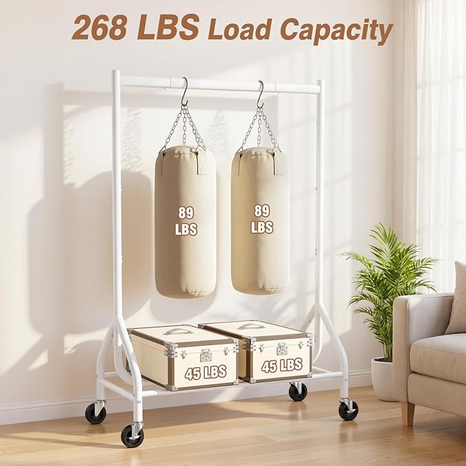 EAGMAK Heavy Duty Clothes Rack Load 268 LBS, 31.5 inch Hanging Rod, White | Metal Frame, Stable Base, Compact Size, Rolling Smooth, For Bedroom Closet Entryway Laundry Living Room Home Garage Storage