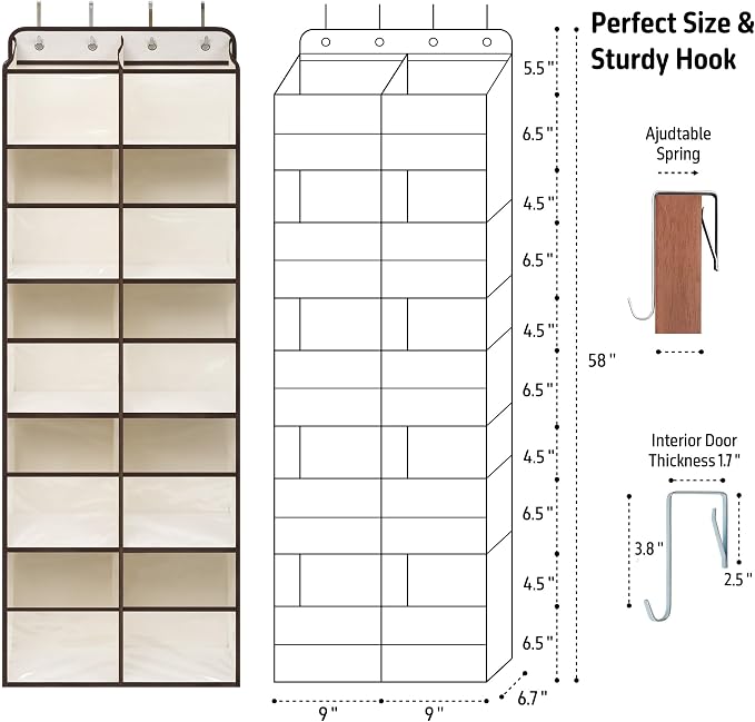 Giraffe Creation White Over Door Organizer with 10 Large Clear Pockets, Double-Row Hanging Door Storage for Closet, Bathroom, Nursery, Bedroom, Dorm, Toys, Toiletries, Baby Essentials