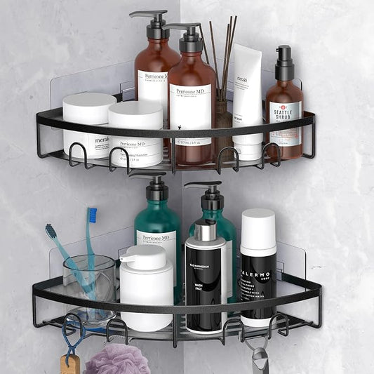 Corner Shower Caddy for Bathroom Storage,Black,2 Pack | No Drilling Bathroom Shower Corner Shelves with Adhesive,Rustproof Shower Organizer