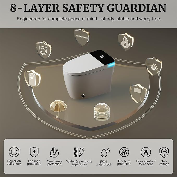 Smart Toilet with Heated Seat & Dual Auto Flush, Foot Sensor, Tankless One-Piece Electric Toilet with Manual Soft-Close Seat & Lid, Night Light, LED Display & 1000g Powerful Flush, 1.28GPF
