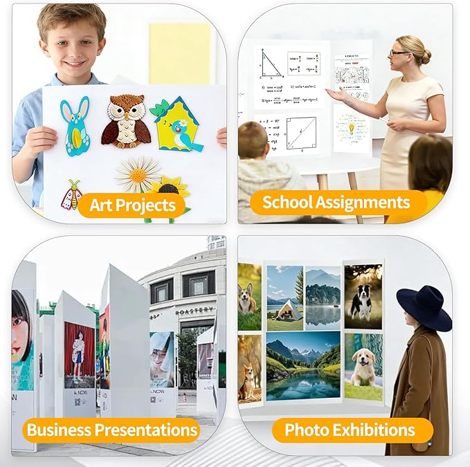 4 Pack Trifold Poster Board 36"x48" - White Foldable Corrugated Display Board, Tri fold Presentation Board, Extra Large Project Boards for School Projects, Science Fair, Graduation Exhibitions