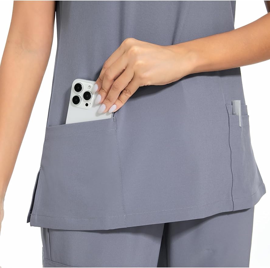 Scrubs Tops for Woman - Soft Stretch, V-Neck Tops | 3 Pockets, Side Split Design, Short Sleeve, Breathable & Lightweight Nursing Shirt, Easy-Care Fabric for All-Day Comfort