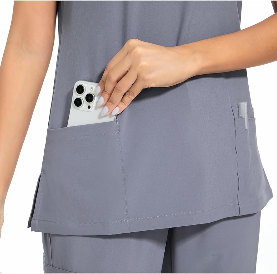 Scrubs Tops for Woman - Soft Stretch, V-Neck Tops | 3 Pockets, Side Split Design, Short Sleeve, Breathable & Lightweight Nursing Shirt, Easy-Care Fabric for All-Day Comfort