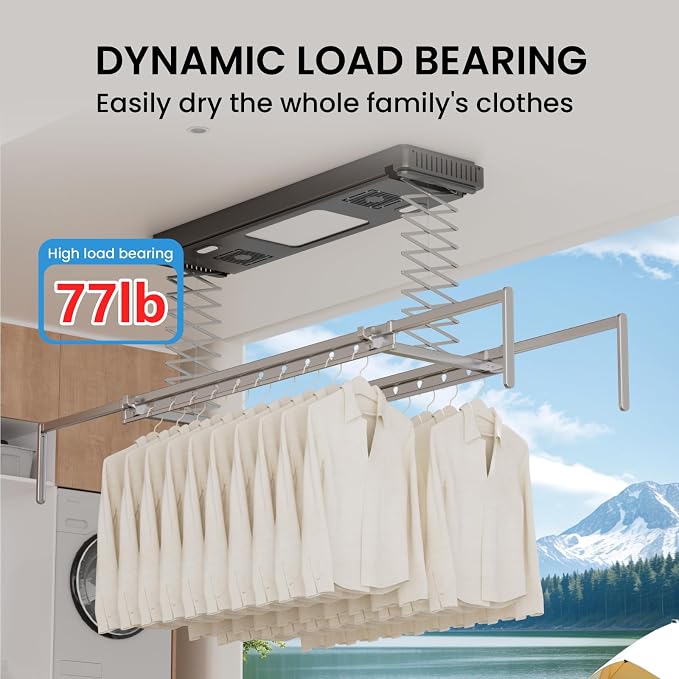 Electric Ceiling Clothes Drying Rack,with Drying/Remote 110V-120V | Light 24W,Ceiling Clothesline with Built-in Timer Heater,for Laundrys/Indoors /Garage/Small Space