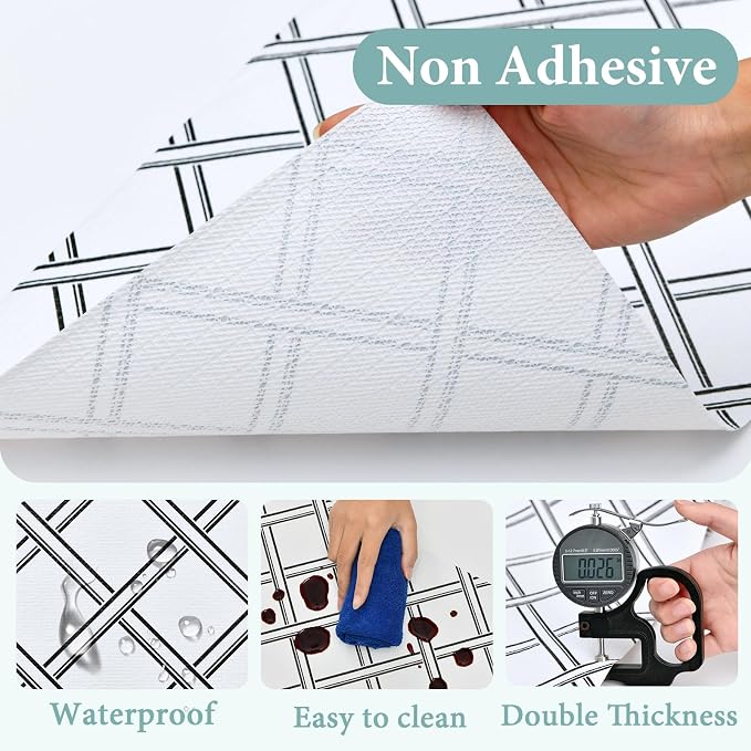 Drawer and Shelf Liner for Kitchen Cabinet: 17 in X 30 Ft Non Slip | Shelf Paper Non Adhesive Refrigerator Liners Black and White Squares Easy Liners for Bathroom