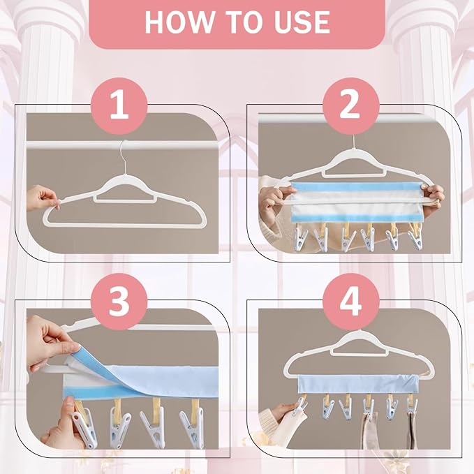 Portable Drying Rack for Travel Hanger with Pins, Folding Travel Hangers with Clips,Works as Hanger for Swimsuit Drying Rack,Sock Drying Rack and Cruise