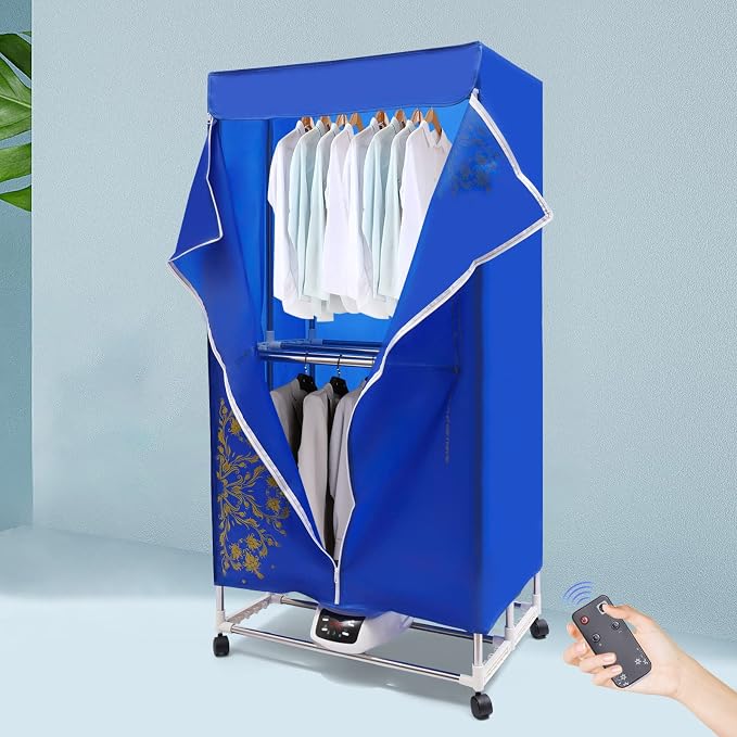 Portable Clothes Dryer 1200-1500W Electric Clothes Drying with Remote Control, Folding Wardrobe Drying Machine for Home, Dormitory, Hotel, Timing Function, 3 Gears Adjustment
