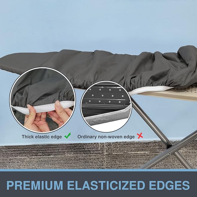 VividPaw Ironing Board Cover and Pad, Standard Size 15x54, Thick Padding, Elastic Edge, Silicone Coated, Resist Scorching, Adjustable Fastener, Heavy Duty Padded Iron Board Covers (Black)